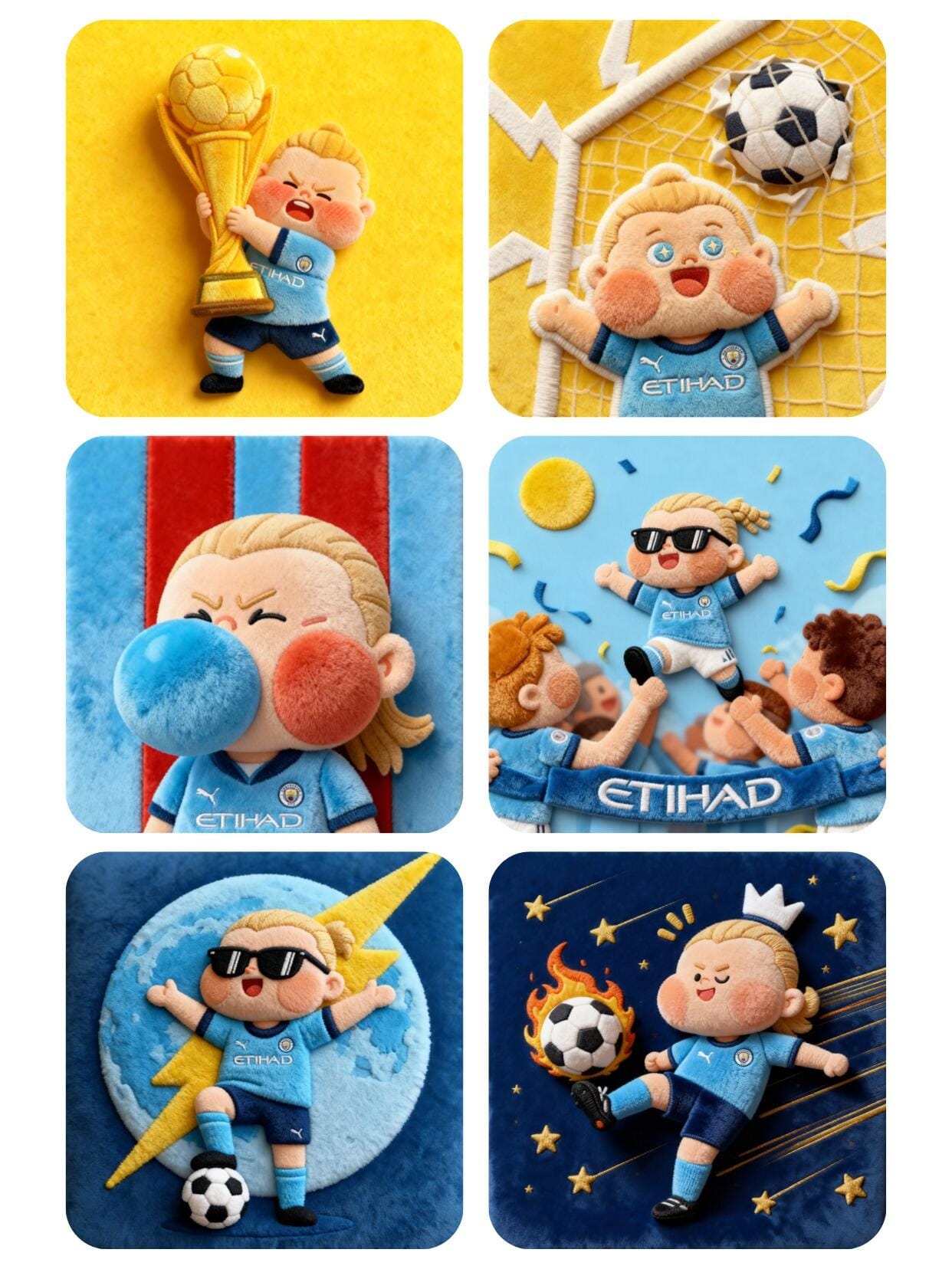 Preview image of 3D Cute Plush Soccer Star PNG Clipart Bundle | Chibi Football Legend Designs for POD T-Shirt Mug DIY Crafts`