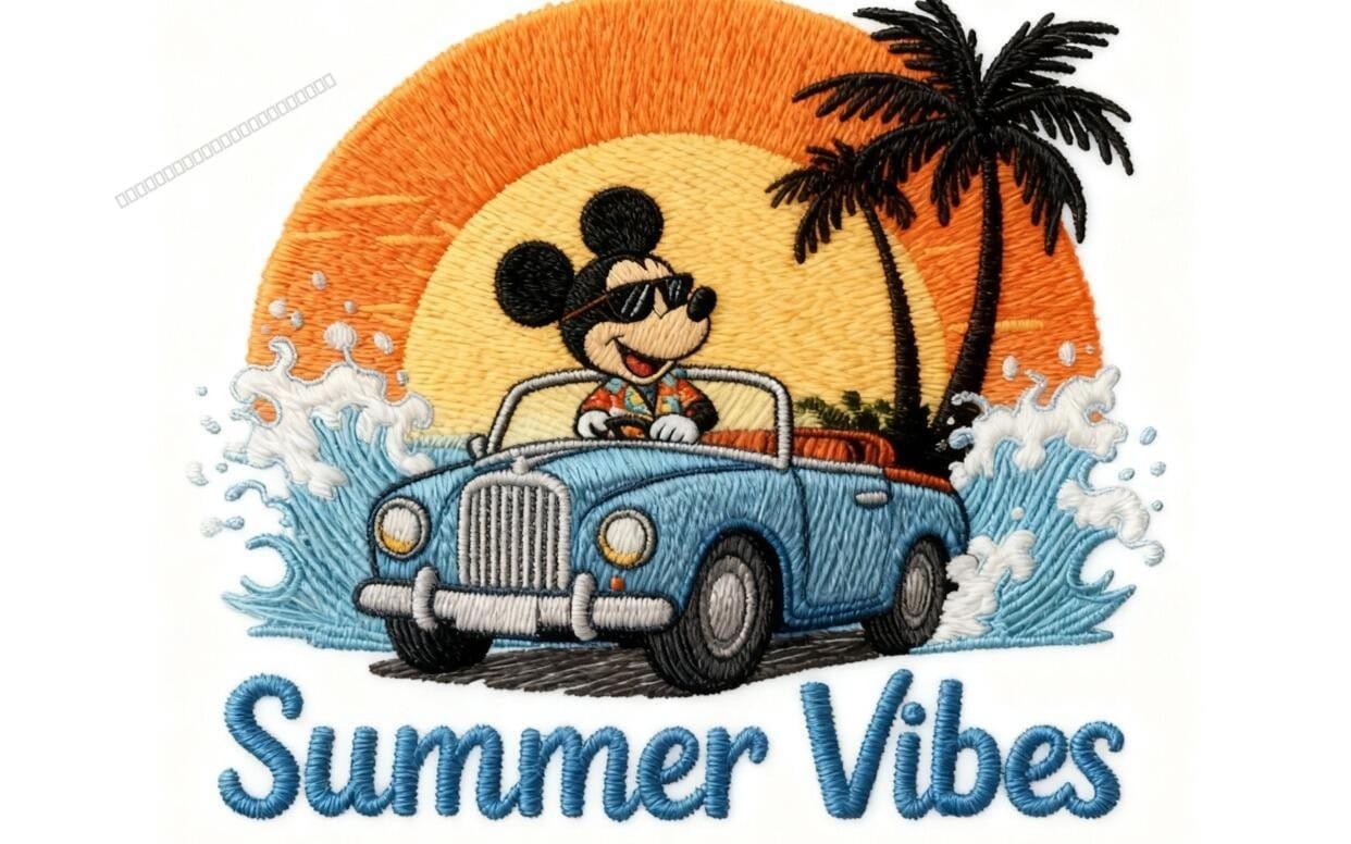 Vintage Summer Mouse Embroidery Patches PNG Bundle