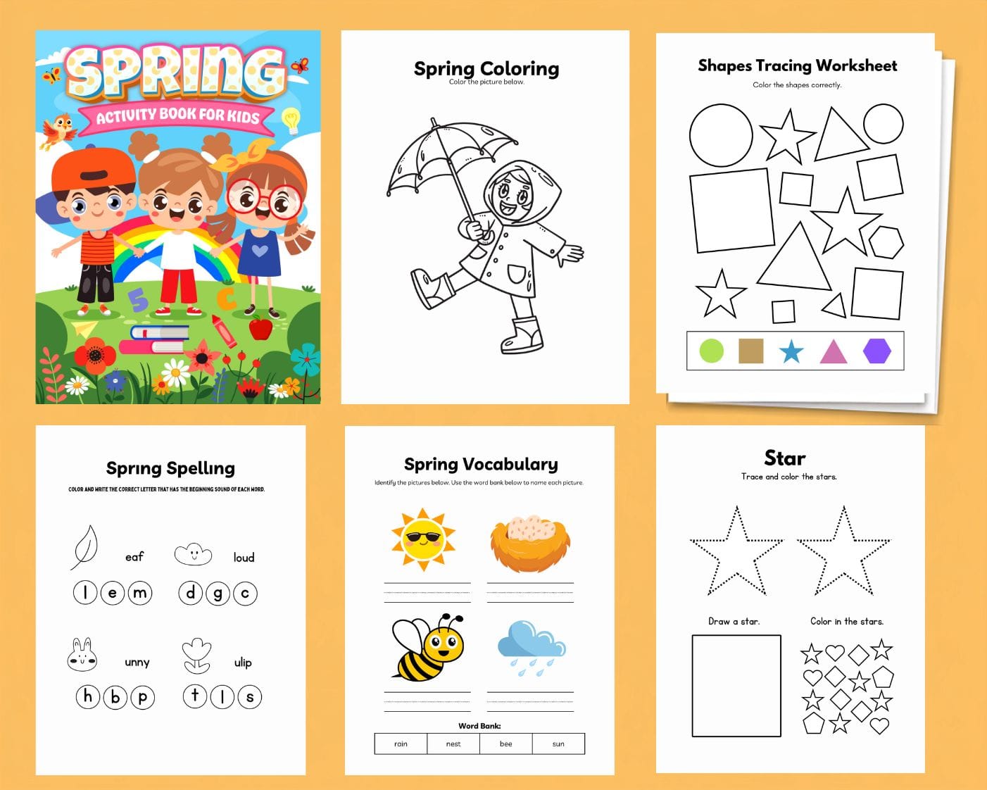 Preview image of Kindergarten Frühlingsaktivitäten. Zählen, Vorzeichnen, Ausmalen