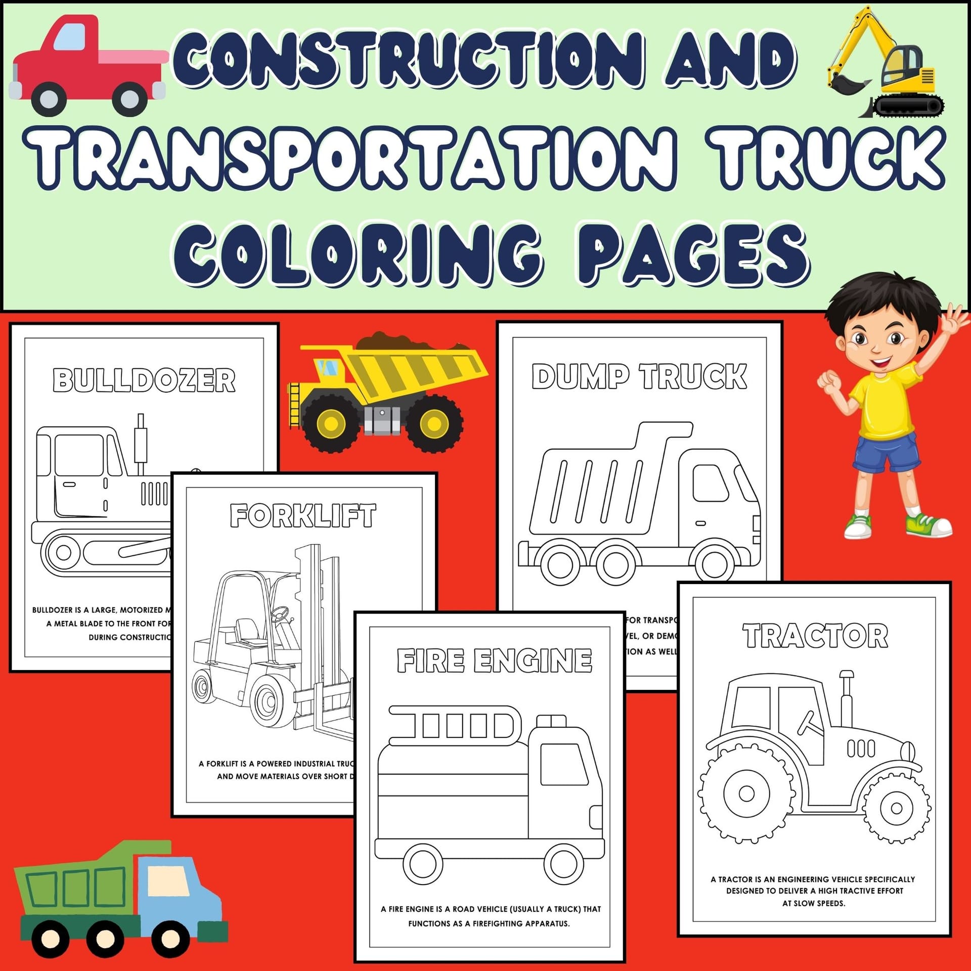 Preview image of Construction Trucks and Transportation Coloring Pages