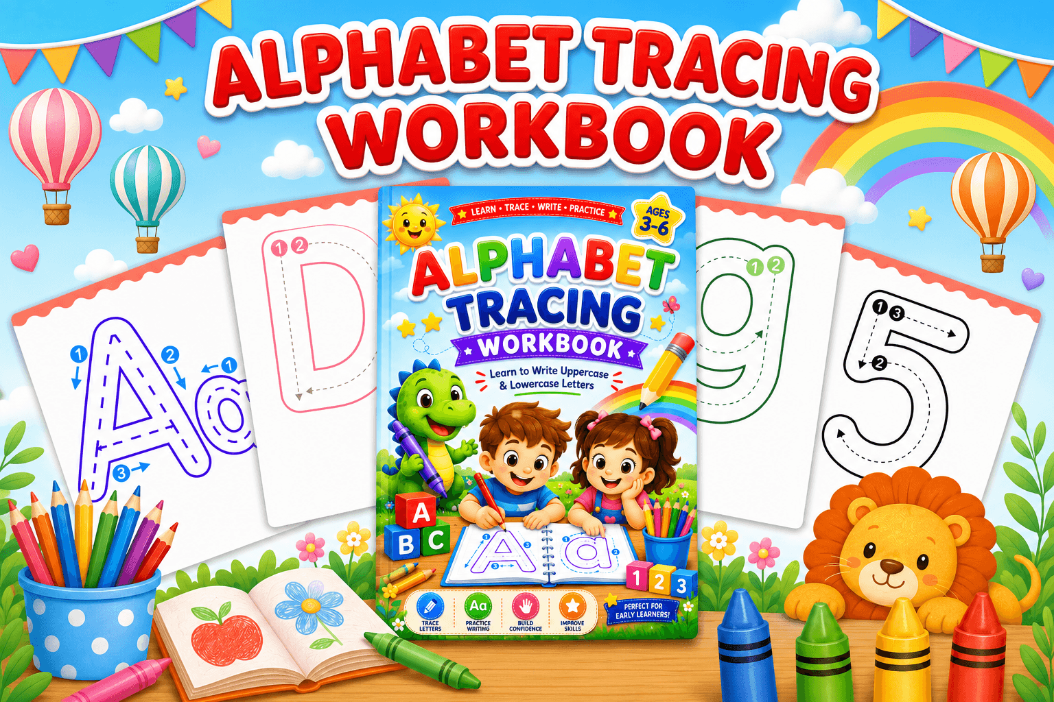 Preview image of Alphabet Tracing for Kids | Trace Letter Worksheets A-Z. Preschool, Kindergarten