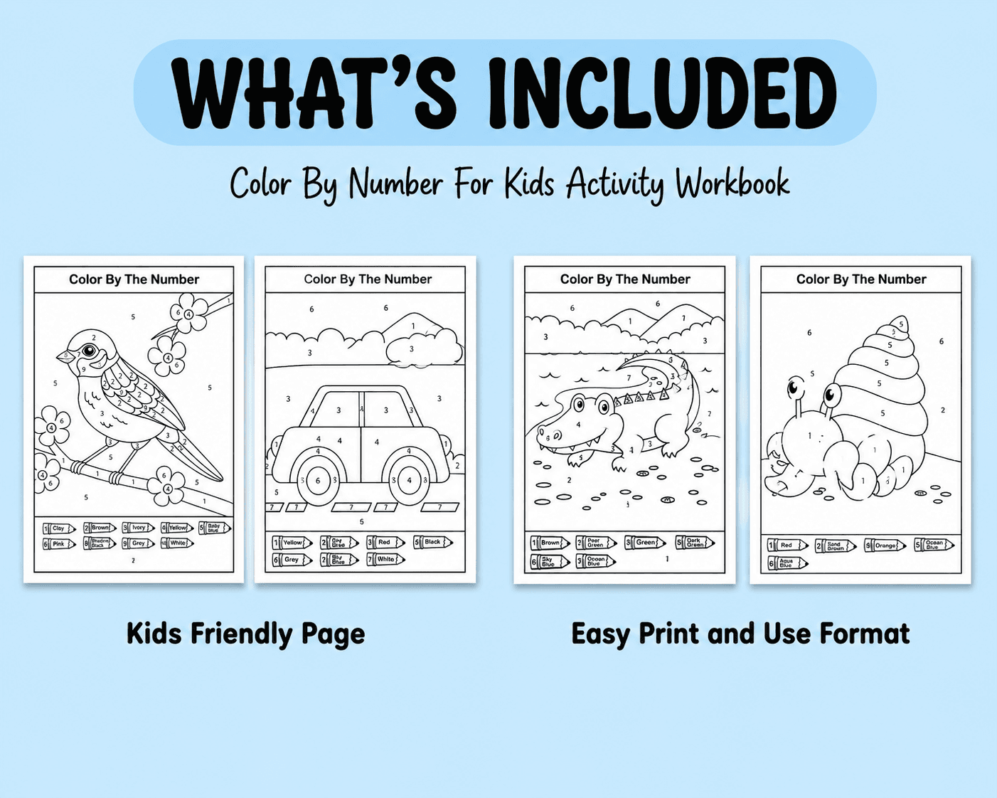 Preview image of Color by Number Activity Worksheet, Kindergarten coloring pages.