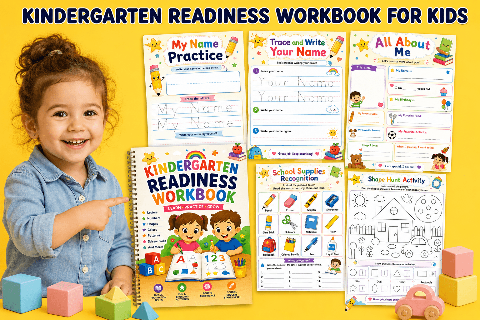 Preview image of Back to School Kindergarten Readiness Workbook | Tracing, Counting, Shapes.