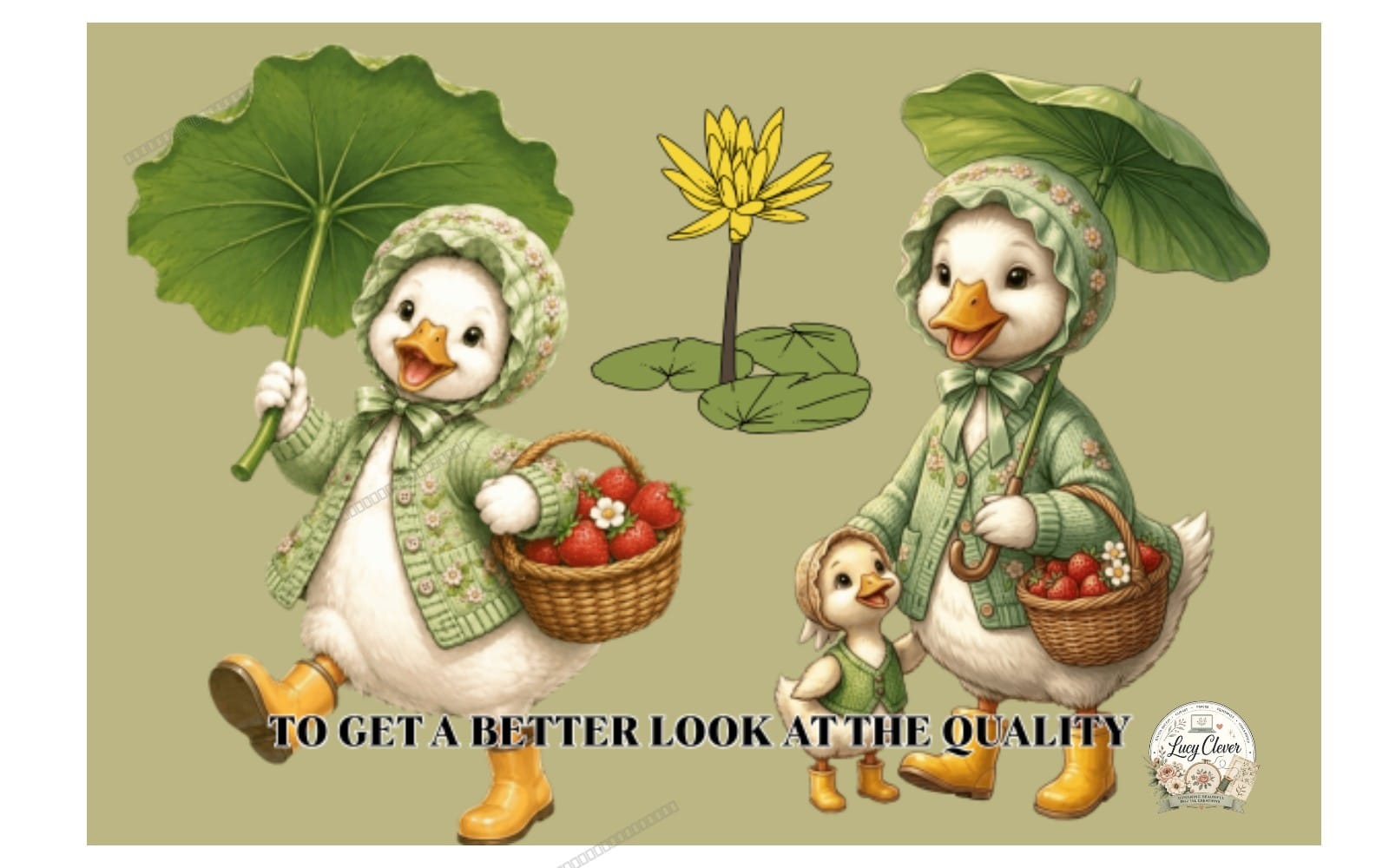 Vintage Little Duck Watercolor Clipart Set – 30 High-Quality PNG Elements