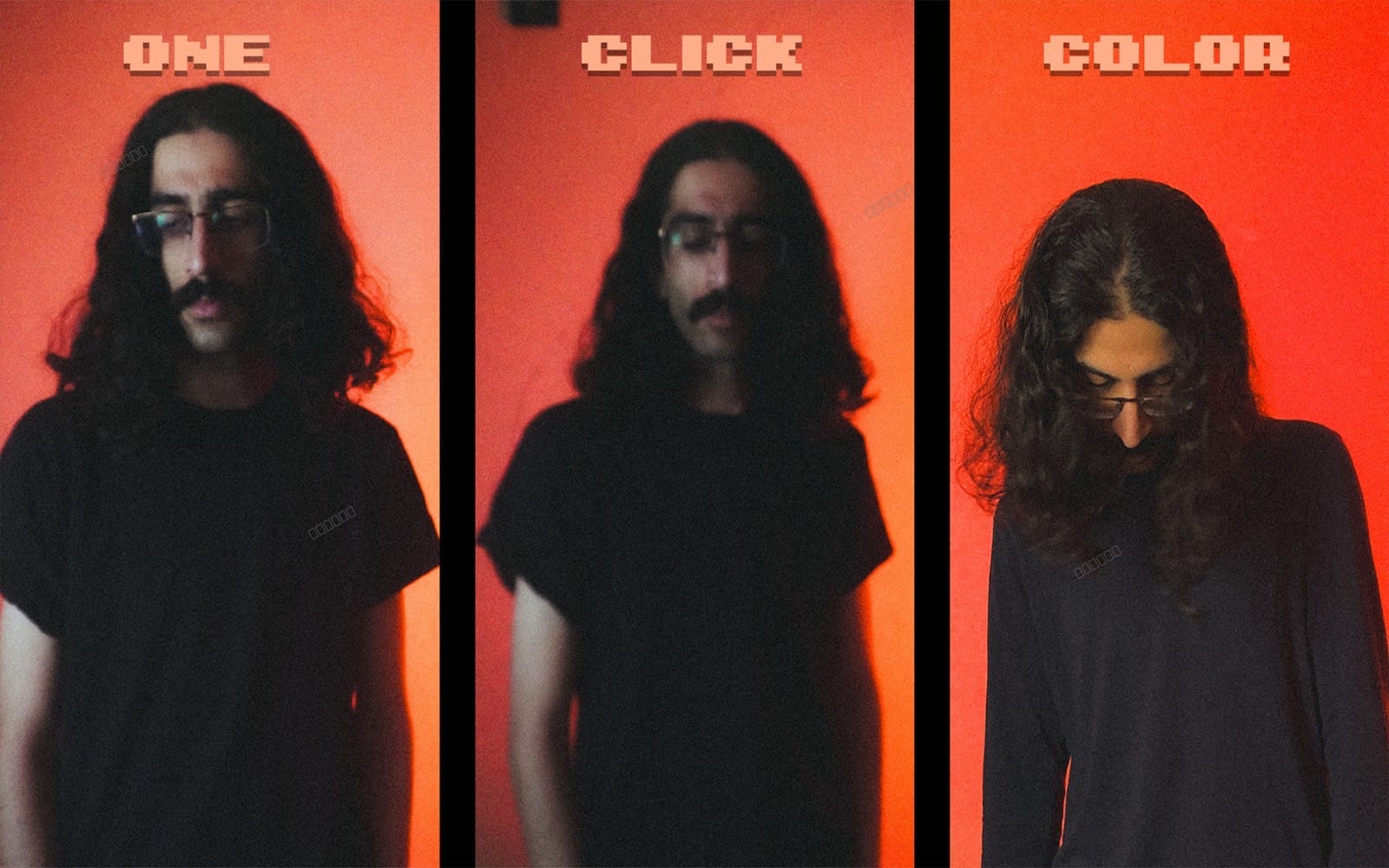 Three-panel portrait comparison showing red orange film color grading LUT presets for Photoshop one-click use