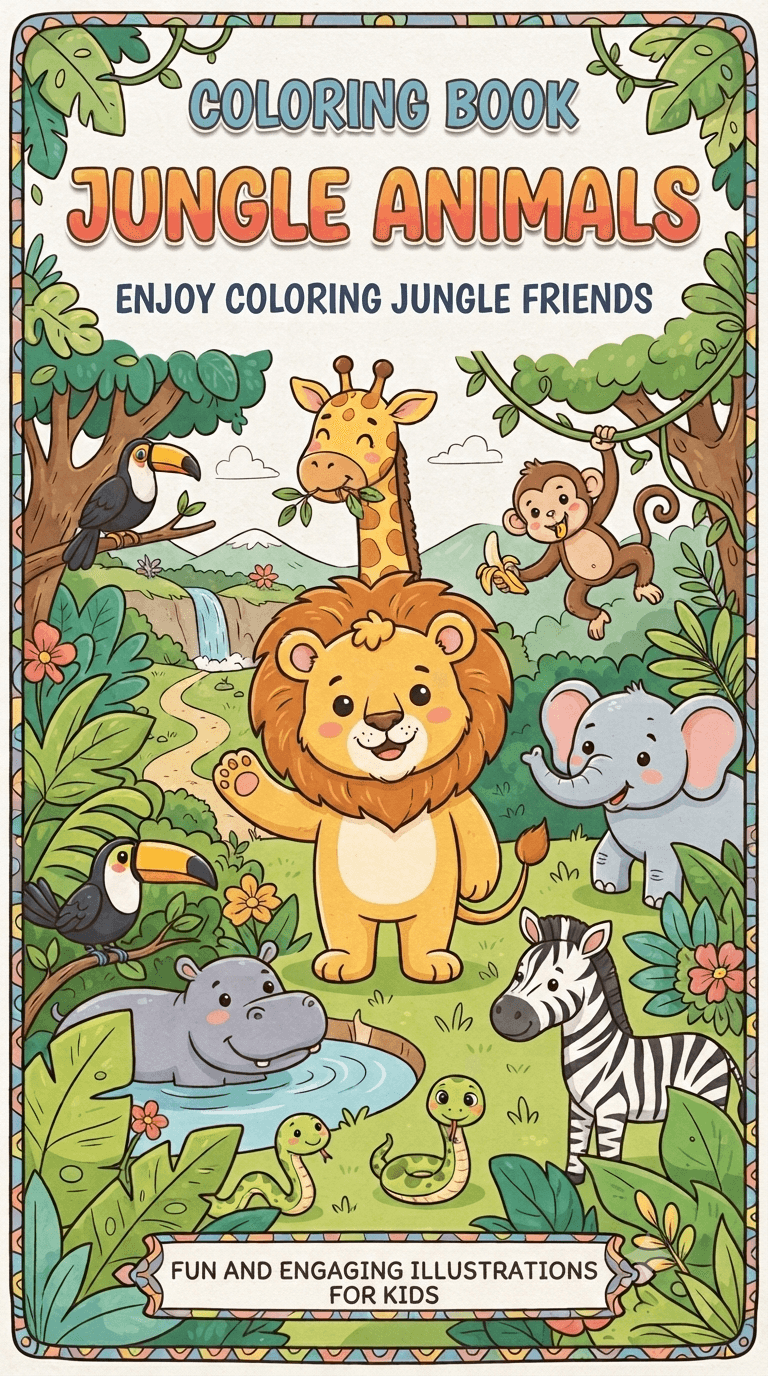Preview image of Premium Jungle Animals Coloring Book for Kids (Printable PDF)