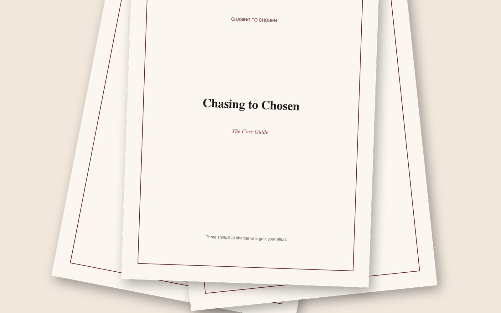 Three stacked minimalist PDF guide covers titled Chasing to Chosen with maroon border lines