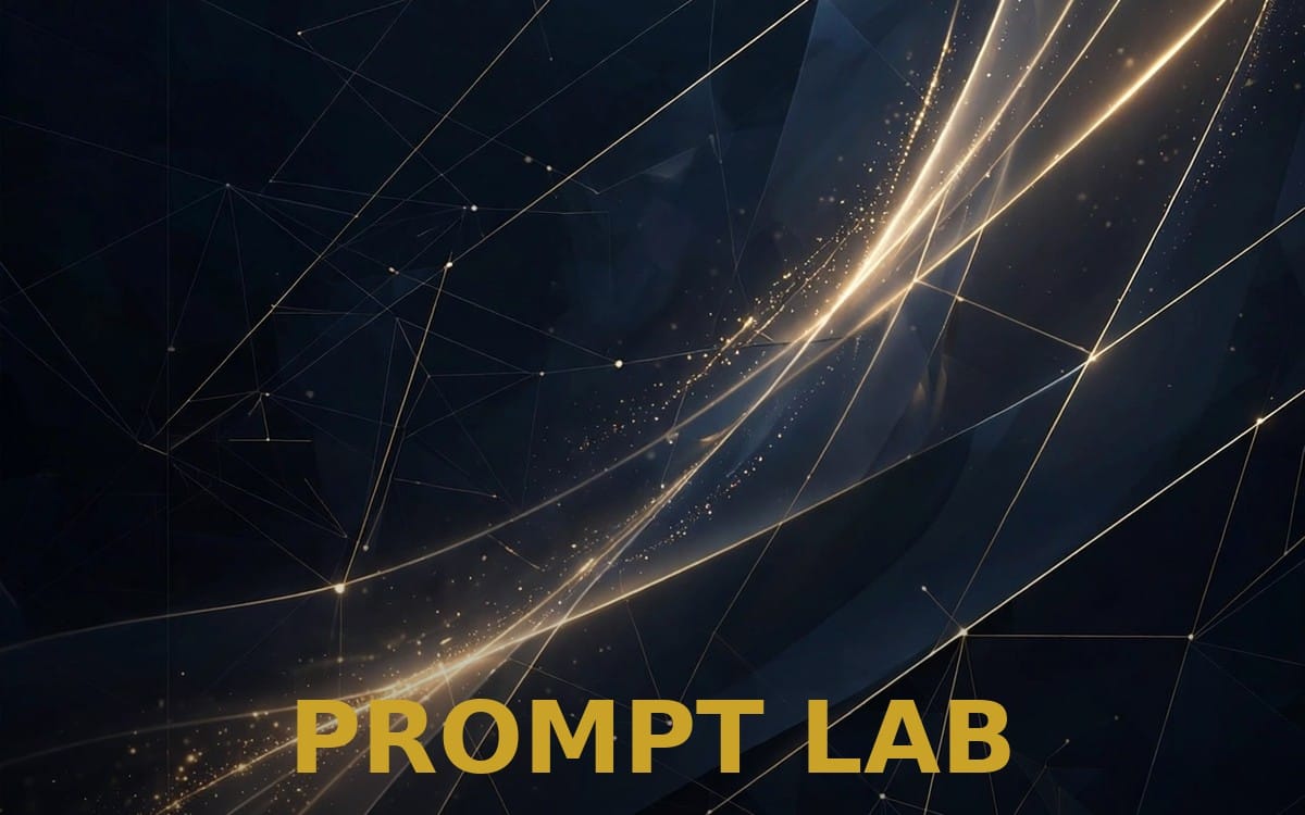 PROMPT LAB AI prompt pack cover with blue dark network lines and glowing light streaks for Etsy sellers