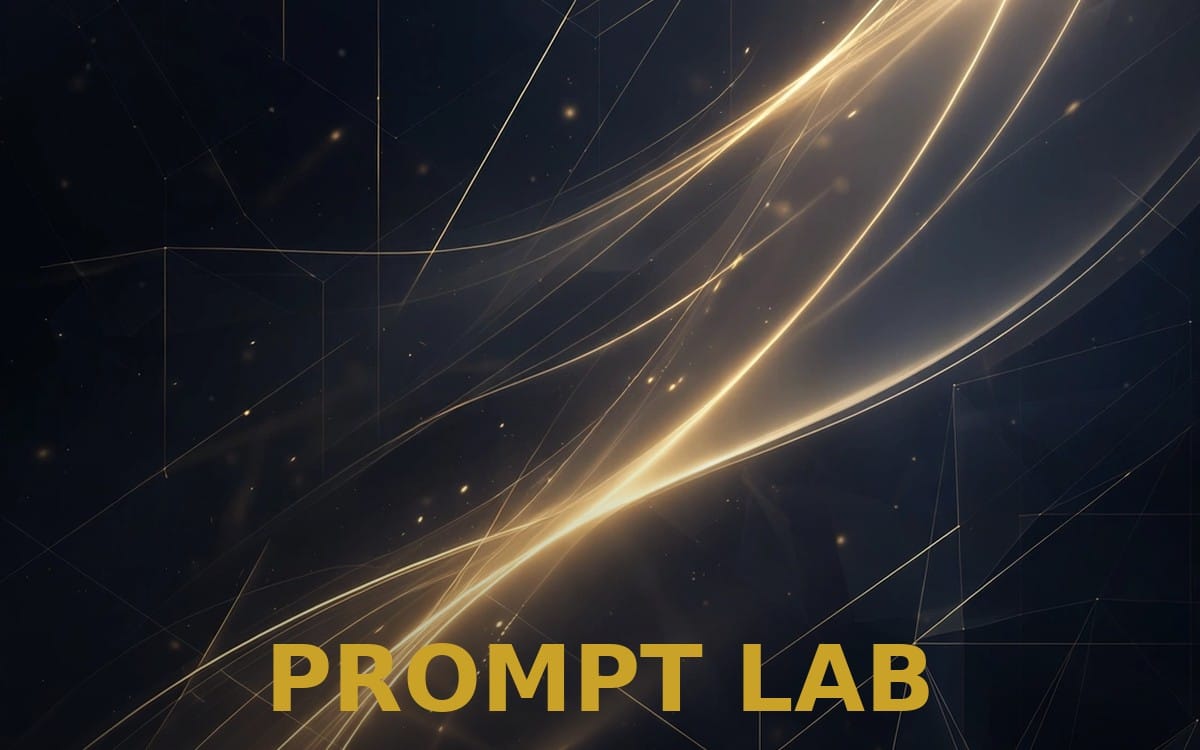 PROMPT LAB digital AI prompt collection banner with abstract glowing light trails and dental clinic branding text