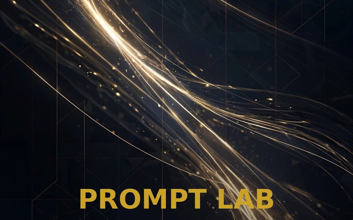 PROMPT LAB banner cover with glowing gold light trails and PROMPT LAB text for AI fitness coaching prompts volume