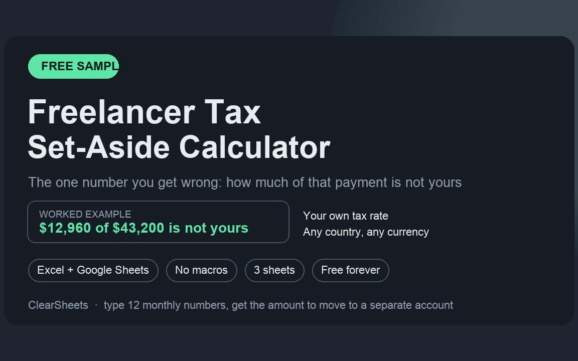Freelancer tax set-aside calculator Excel free sample landing page with headline and feature badges