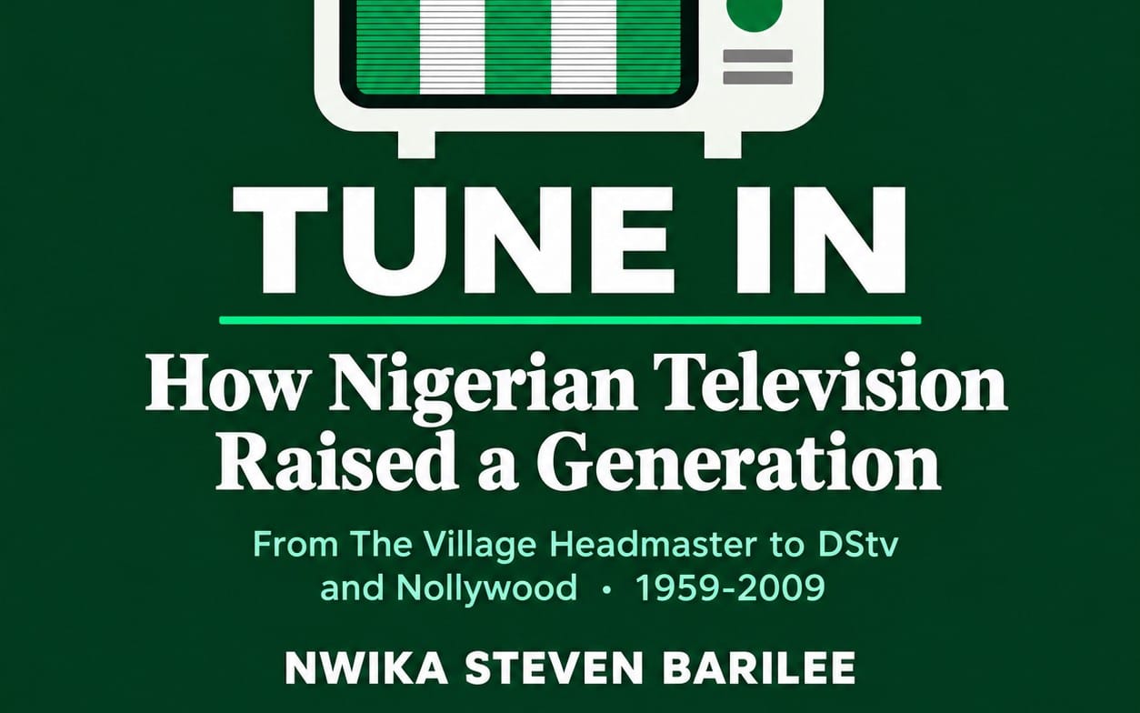 Green book cover for the documentary study How Nigerian Television Raised a Generation with title text and TV icon