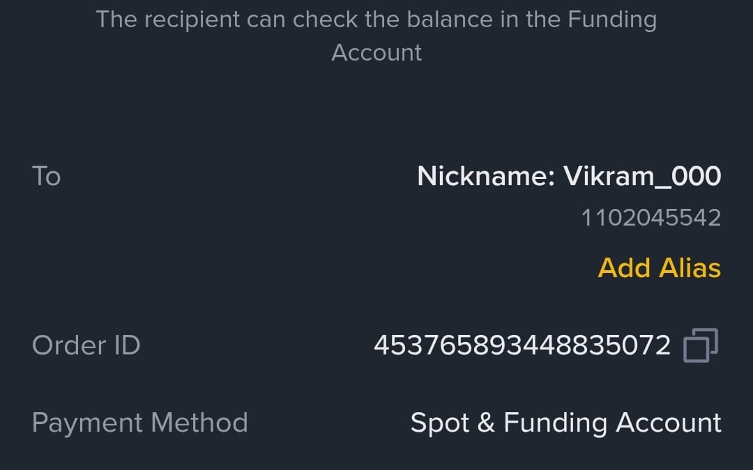 Payment transfer details screen for a dieting service, showing nickname, order ID, and funding account info