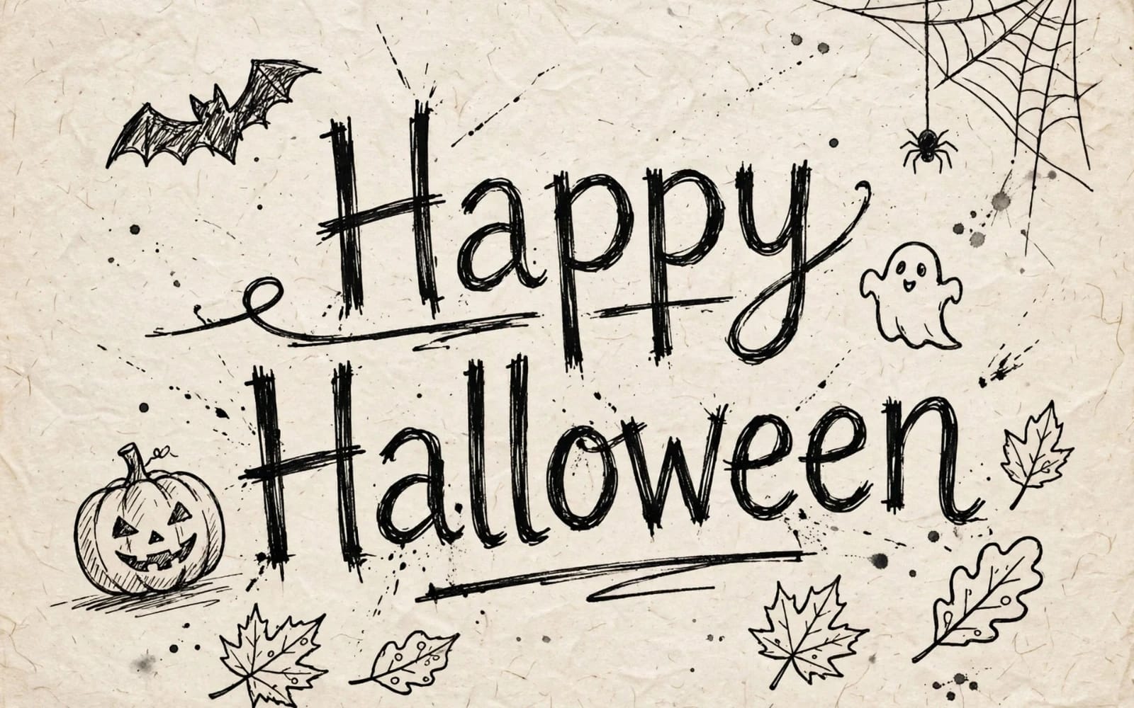 Hand-drawn vintage Halloween clipart bundle with spooky icons like pumpkin, spider, ghost and bats on grunge background