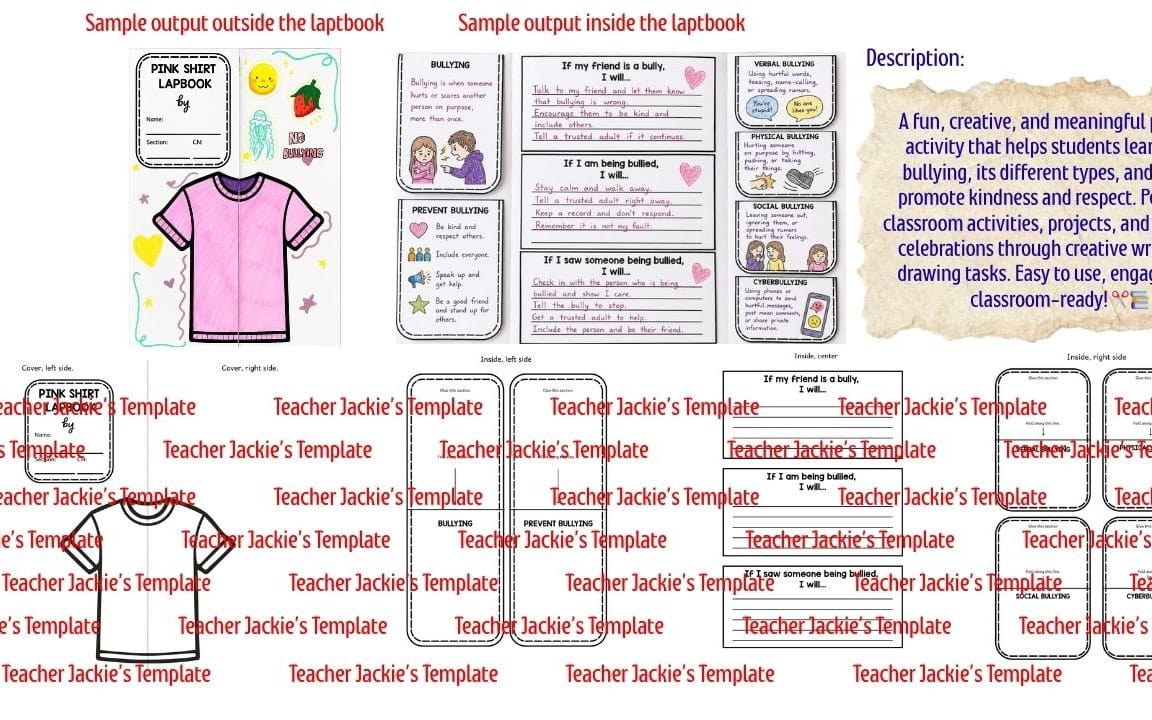 PINK SHIRT LAPBOOK TEMPLATE (Anti- bullying activity)