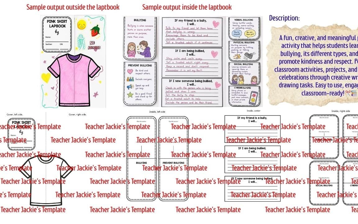 PINK SHIRT LAPBOOK TEMPLATE (Anti- bullying activity)
