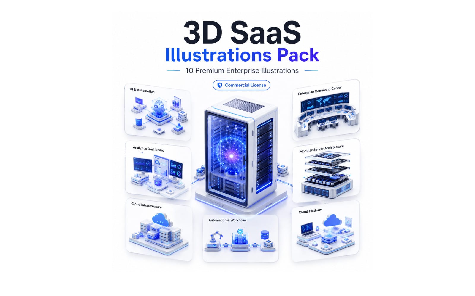 Premium 3D SaaS Illustrations Pack – 10 High-End Isometric Scenes