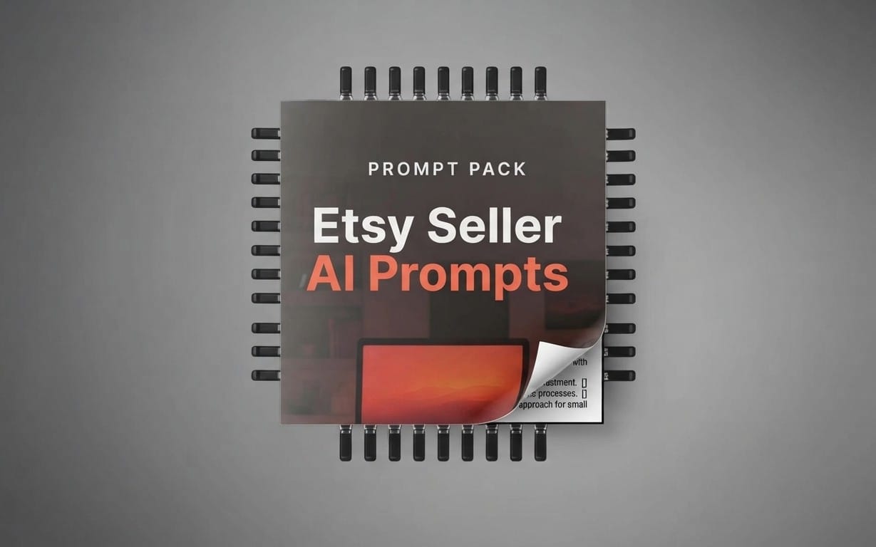 Etsy Seller AI Prompts prompt pack cover with binder rings and title text for digital seller tool