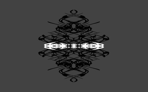 Symmetrical abstract cyber sigil art print PNG with black and dark gray ink-like shapes and patterns
