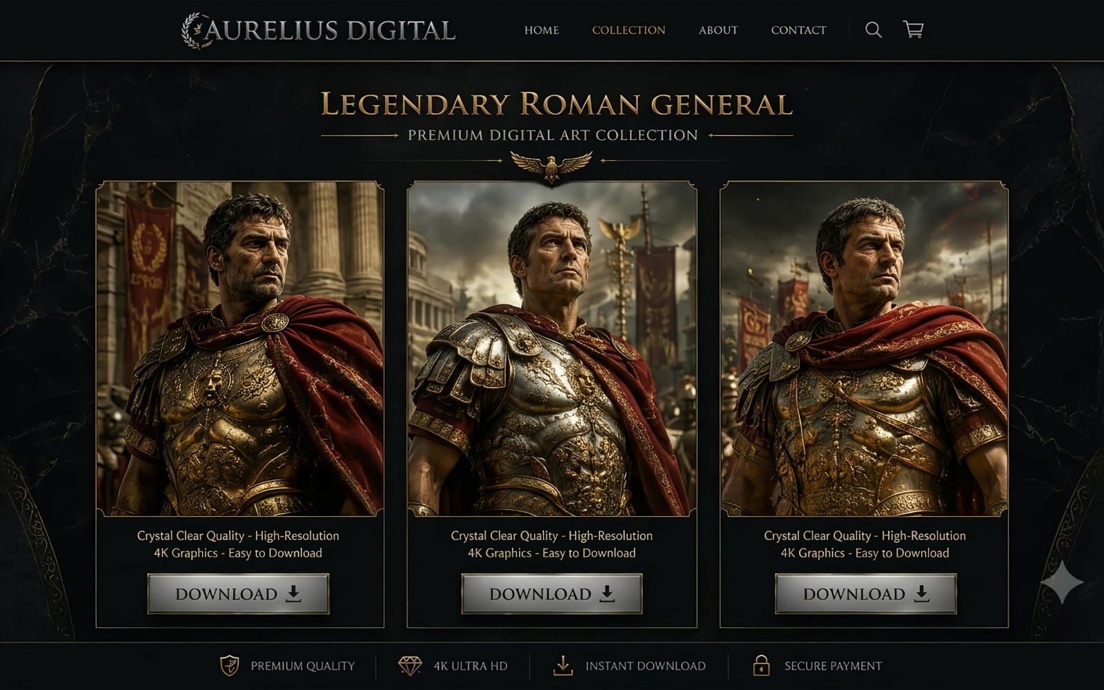 300 DPI Legendary Roman General Web UI Mock-up Digital Art & AI Prompt Pack
