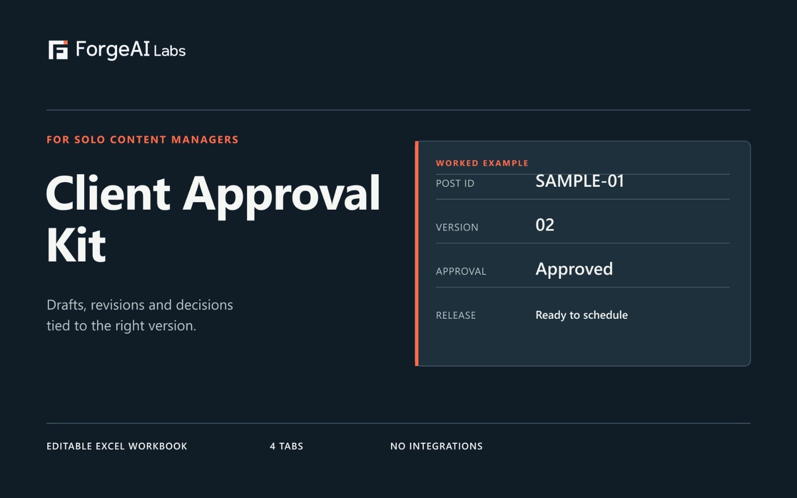 Client Approval Kit cover showing an Excel content review and revision tracker