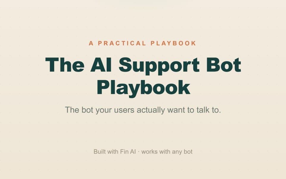 AI Support Bot Playbook cover with title text and Fin AI support bot description for digital product