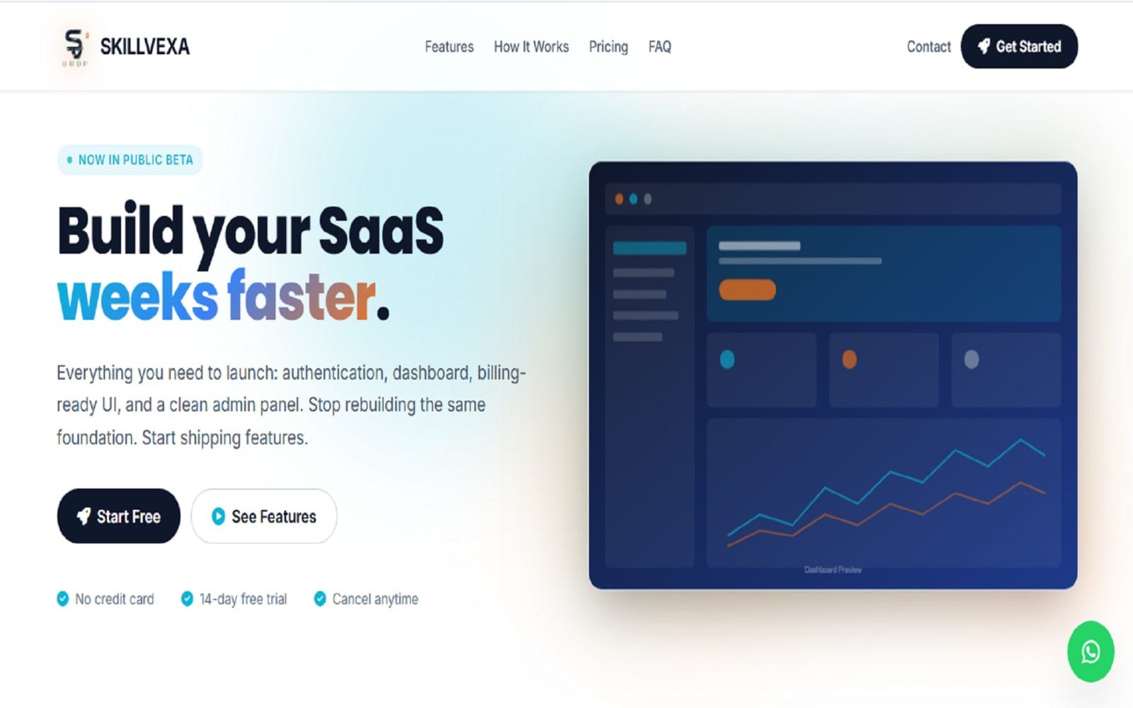 SaaS landing page template preview with hero text, CTA buttons, and dashboard mockup using Tailwind CSS