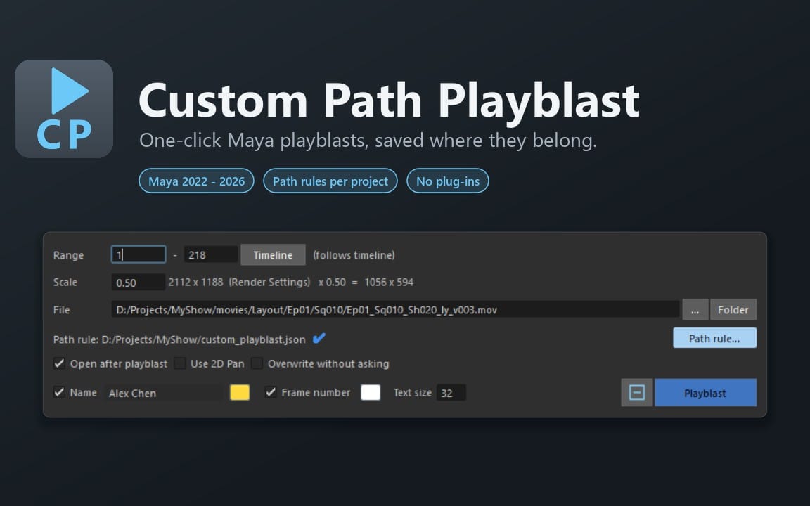 Custom Path Playblast for Maya