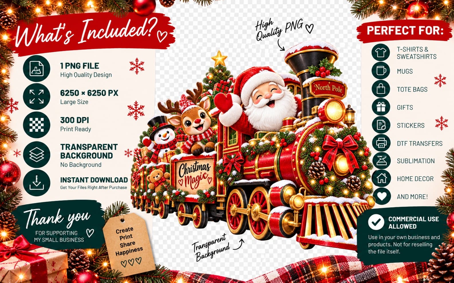 Christmas Magic Train PNG | Santa North Pole Sublimation Design