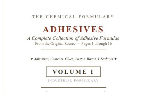 Book cover titled The Chemical Formulary Adhesives Volume I industrial formulary collection of adhesive formulas