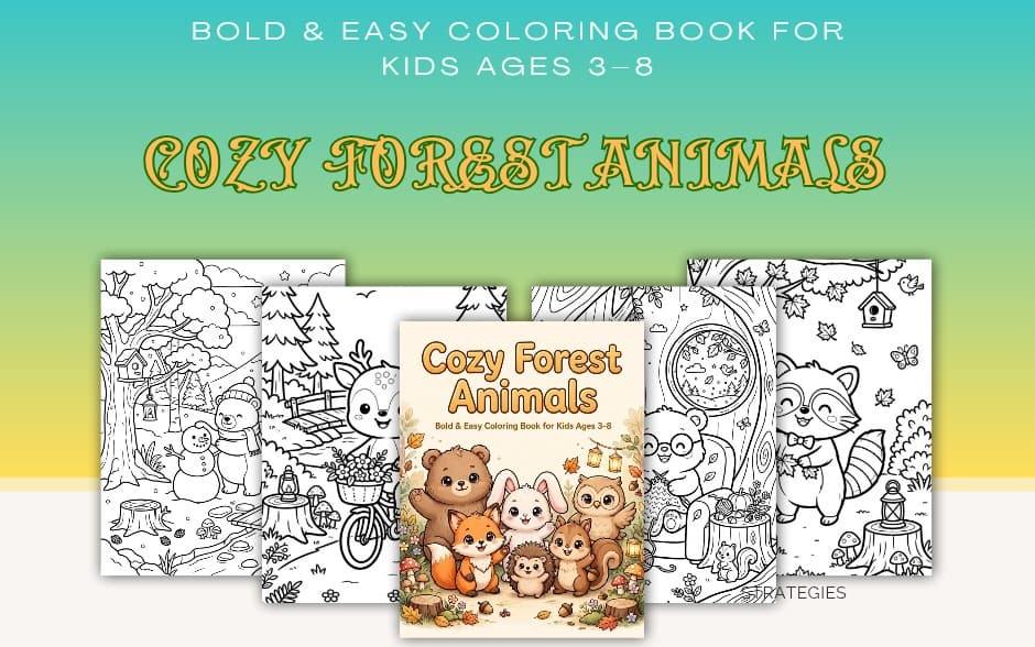 Cozy Forest Animals Bold & Easy Coloring Book for Kids Ages 3–8