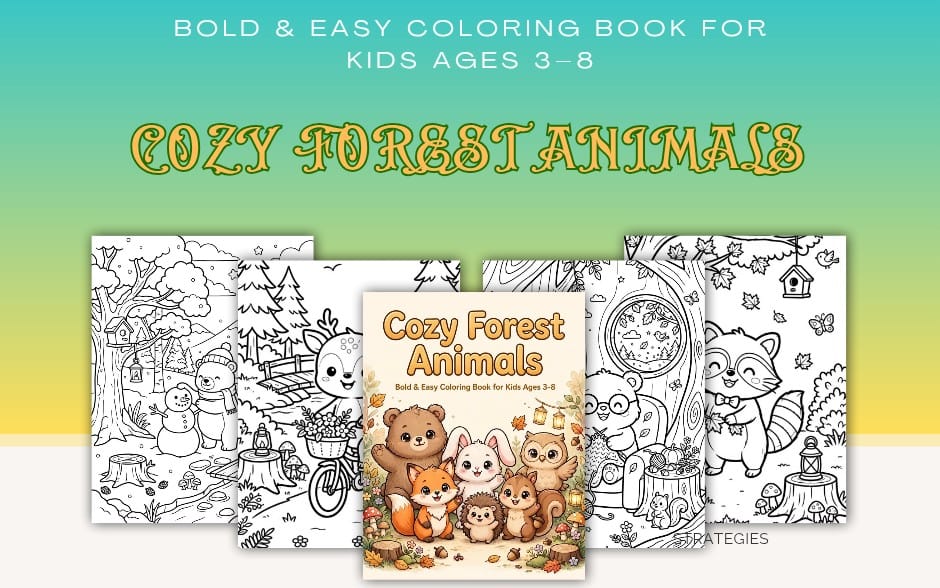 Cozy Forest Animals Bold & Easy Coloring Book for Kids Ages 3–8