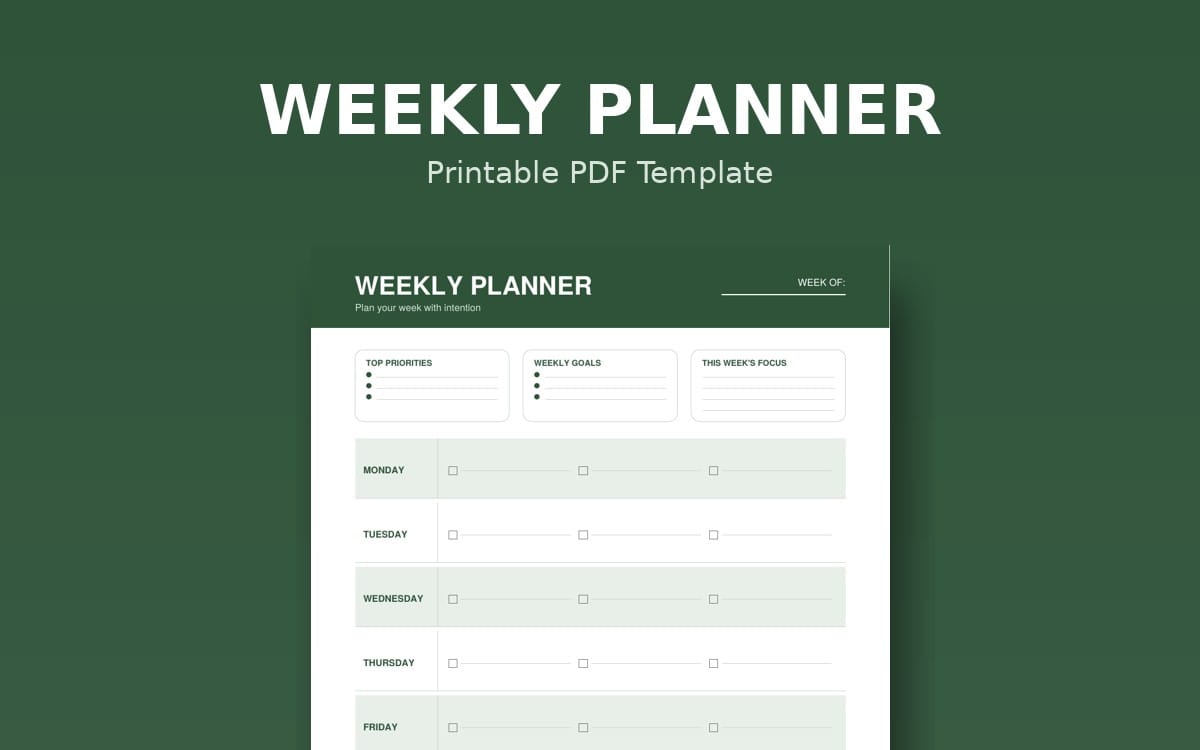 Weekly Planner – Minimalist Printable PDF Template