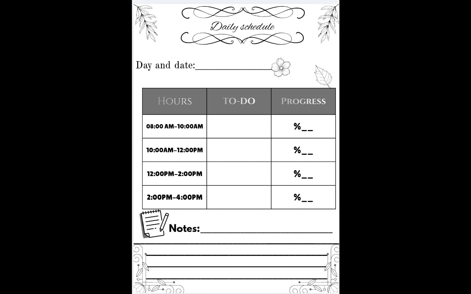 Minimal Daily Schedule & Tracker