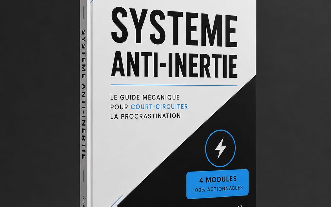 Couverture de guide numérique intitulé Système Anti-Inertie avec texte et icône d’éclair, pour la procrastination