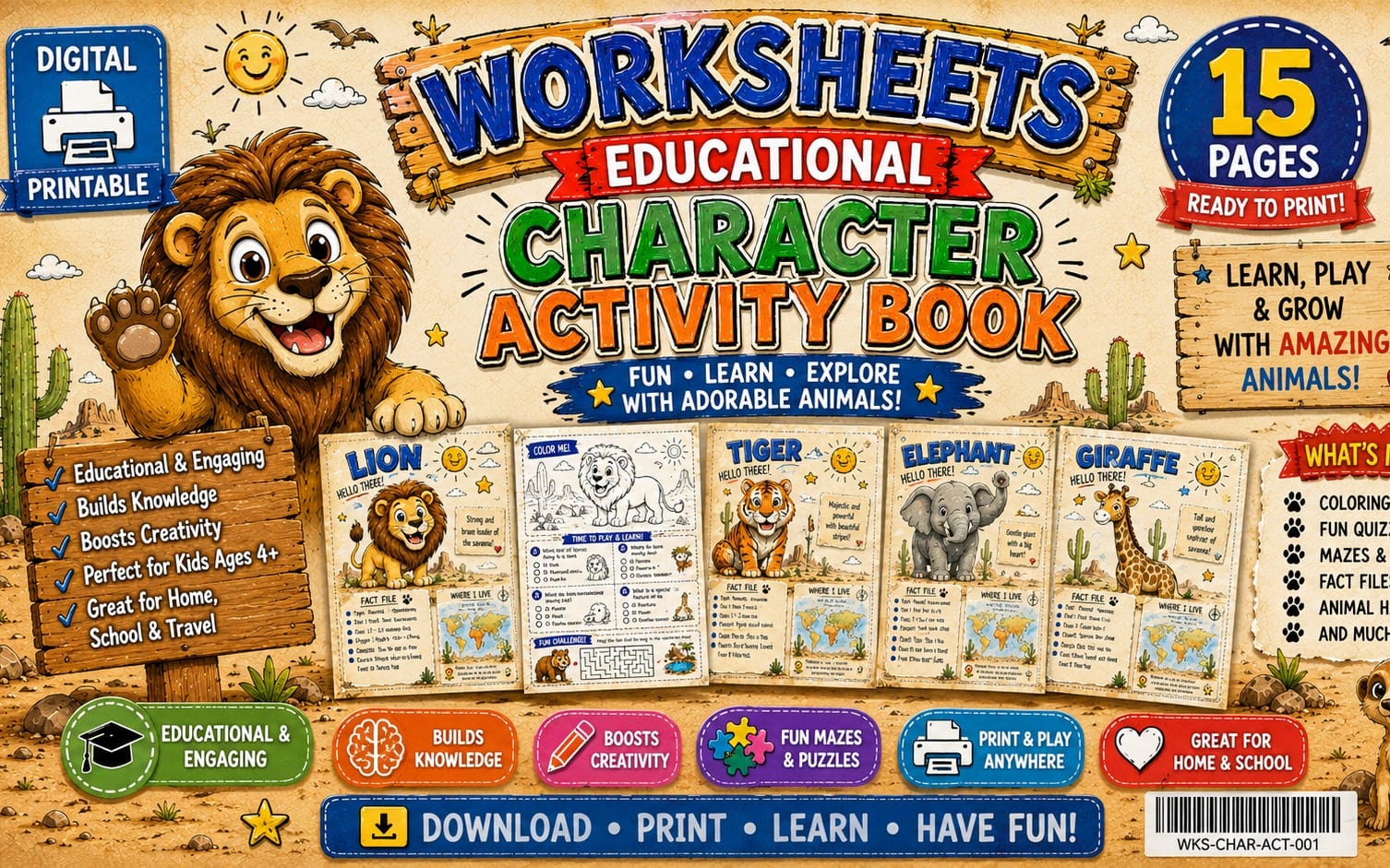 NEW Printable Animal Activity Book 🦁 | 15 Educational Worksheets for Kids | Coloring, Quizzes & Mazes