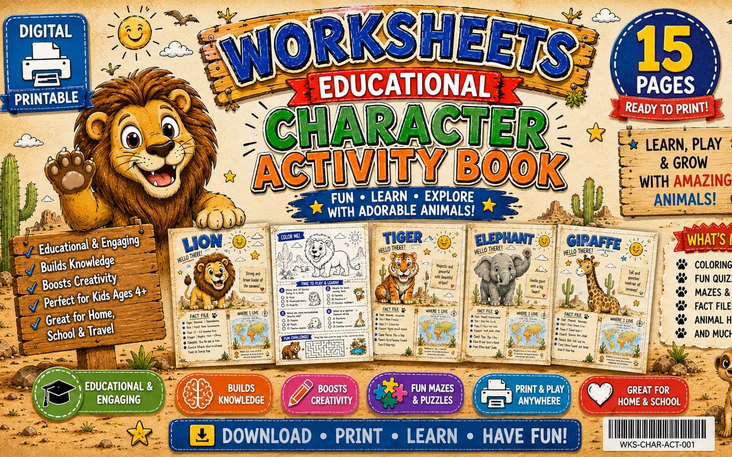 NEW Printable Animal Activity Book 🦁 | 15 Educational Worksheets for Kids | Coloring, Quizzes & Mazes