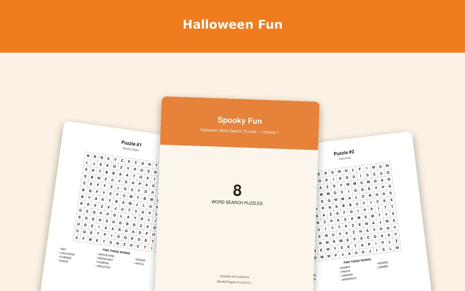 Spooky Fun — Halloween Word Search Puzzles Vol. 1 (8 Puzzles)