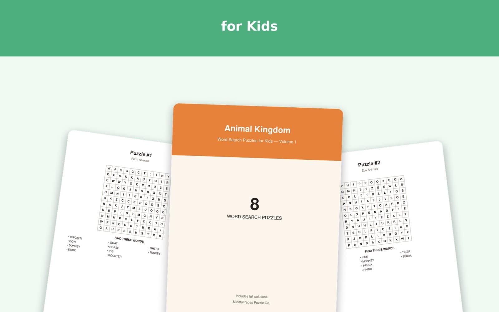 Animal Kingdom — Animal Word Search Puzzles for Kids Vol. 1 (8 Puzzles)