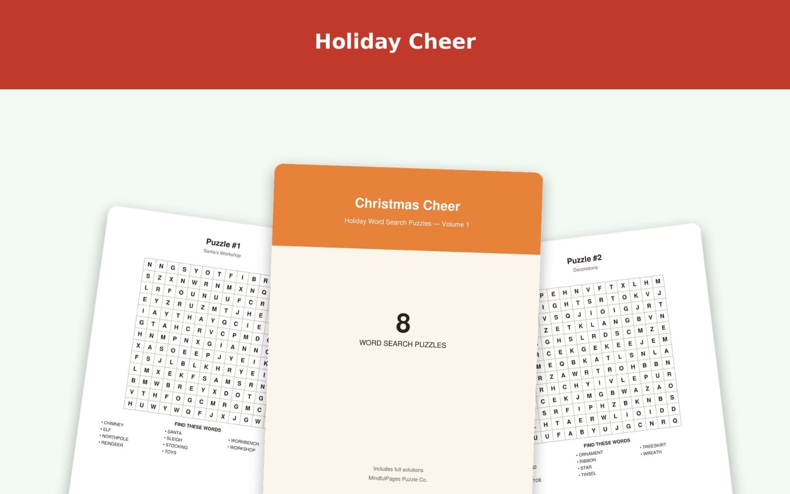 Christmas Cheer — Christmas Word Search Puzzles Vol. 1 (8 Puzzles)