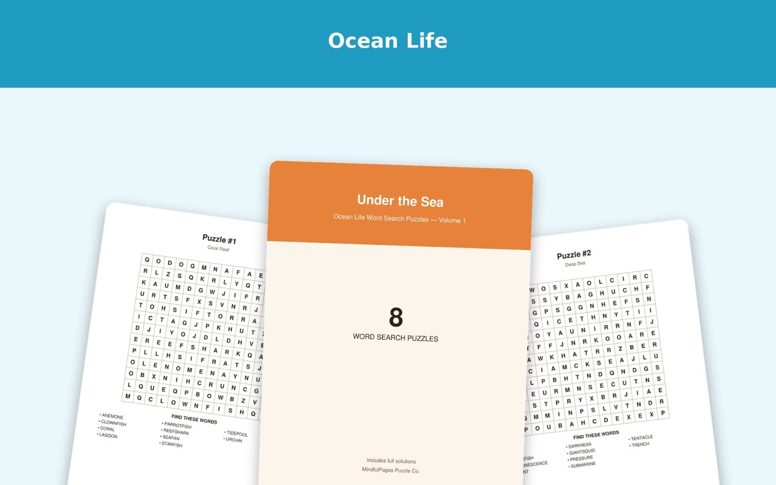 Under the Sea — Ocean Life Word Search Puzzles Vol. 1 (8 Puzzles)