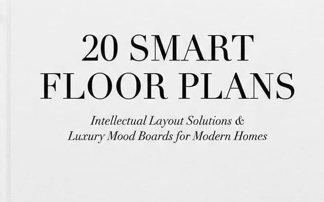 Minimal cover design for 20 smart floor plans with large title text and subtitle on a white background