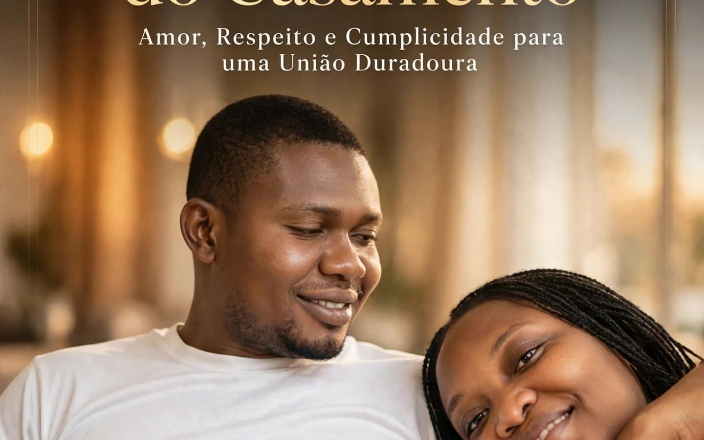 Casal sorridente em clima acolhedor com texto de e-book sobre como salvar e fortalecer o casamento com respeito e amor