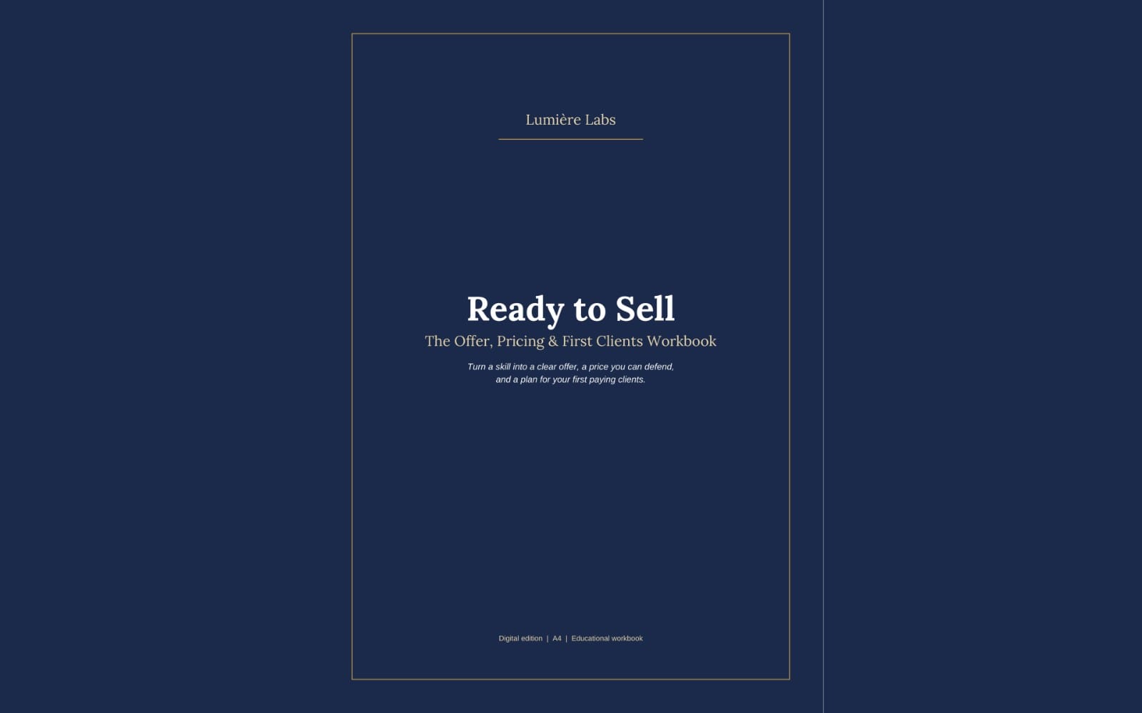 Ready to Sell business workbook cover with title and subtitle on a dark blue minimalist background