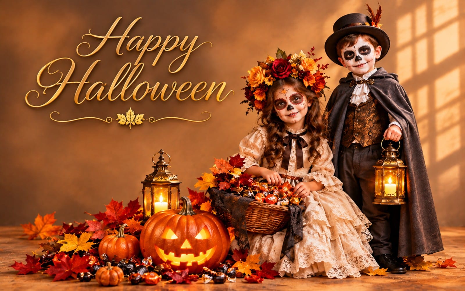 Halloween & Day of the Dead Digital Background | Children Catrina (3840x2400 px, 16:10)