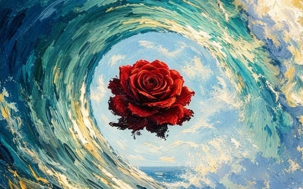 β"Ocean's Heart" β Surreal Rose & Blue Wave Printable Wall Art
