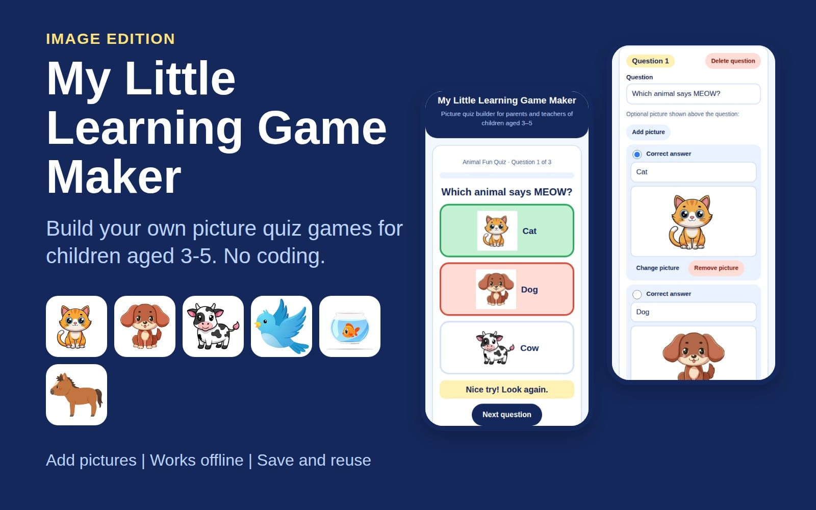 My Little Learning Game Maker: Create Your Own Picture Quiz Games for Kids Ages 3-5 (Offline, No Coding)