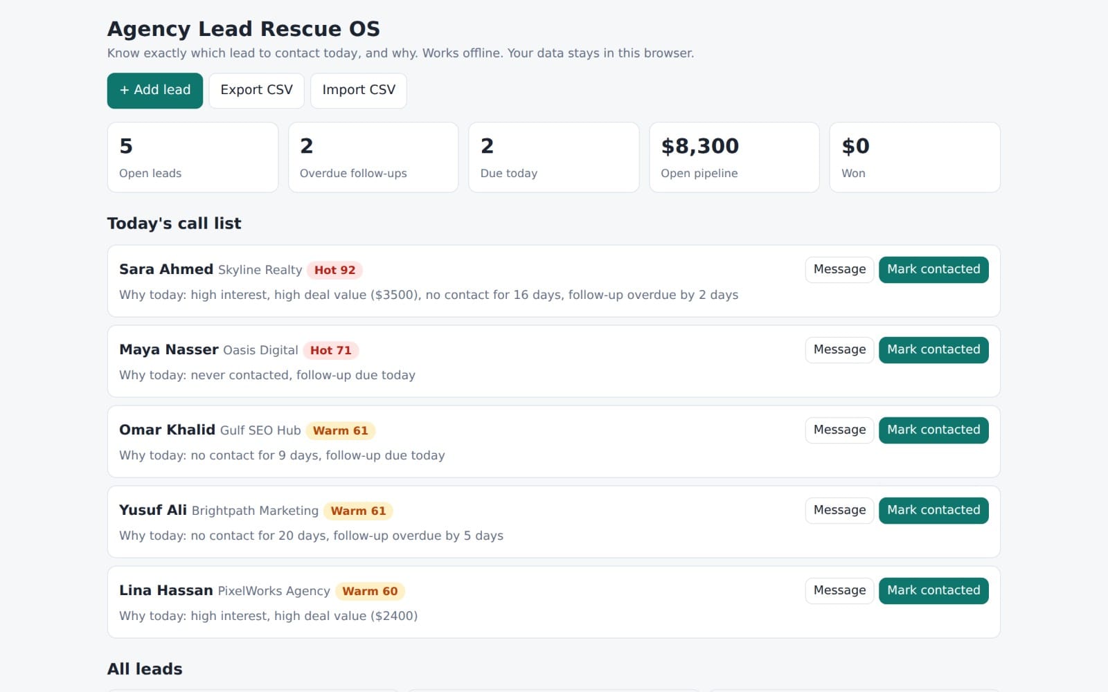 Agency Lead Rescue OS