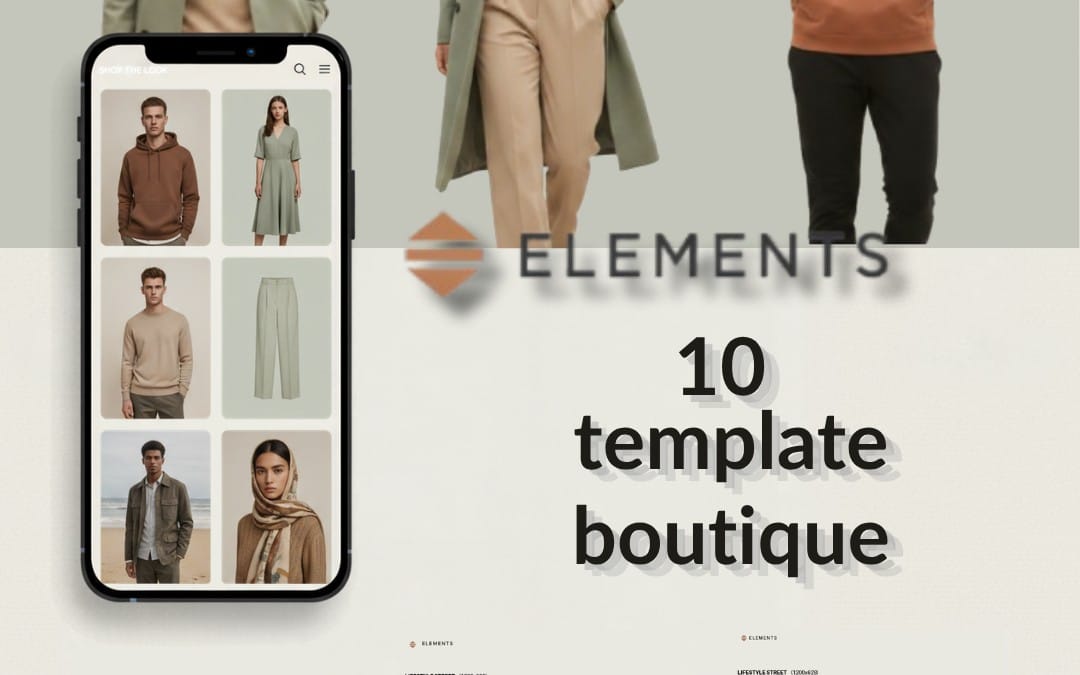 Maquette d’interface mobile et vêtements pour pack de 10 templates boutique mode Elements