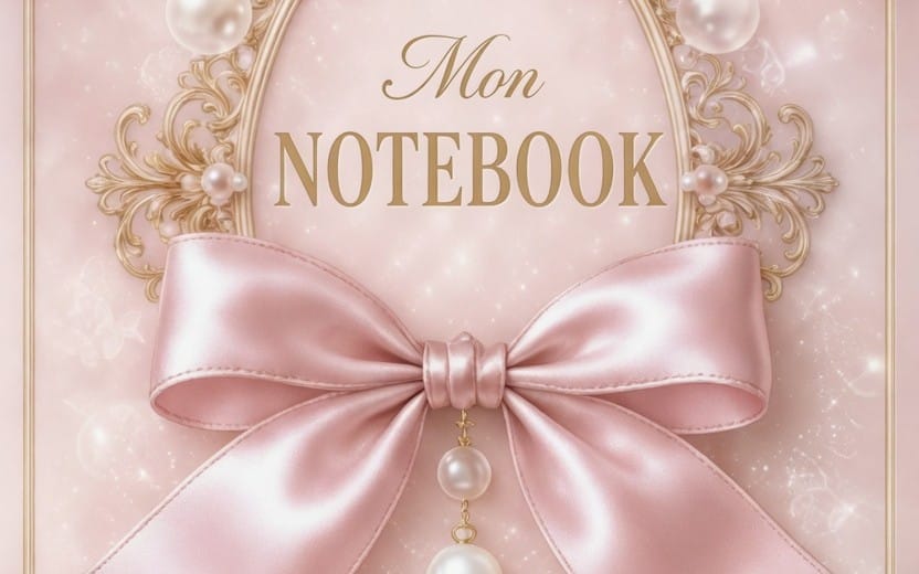 Carnet rose orné d’un nœud en satin et de perles, couverture élégante Mon Notebook